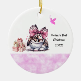 Adorable Bunny Baby's First Christmas Ceramic Ornament