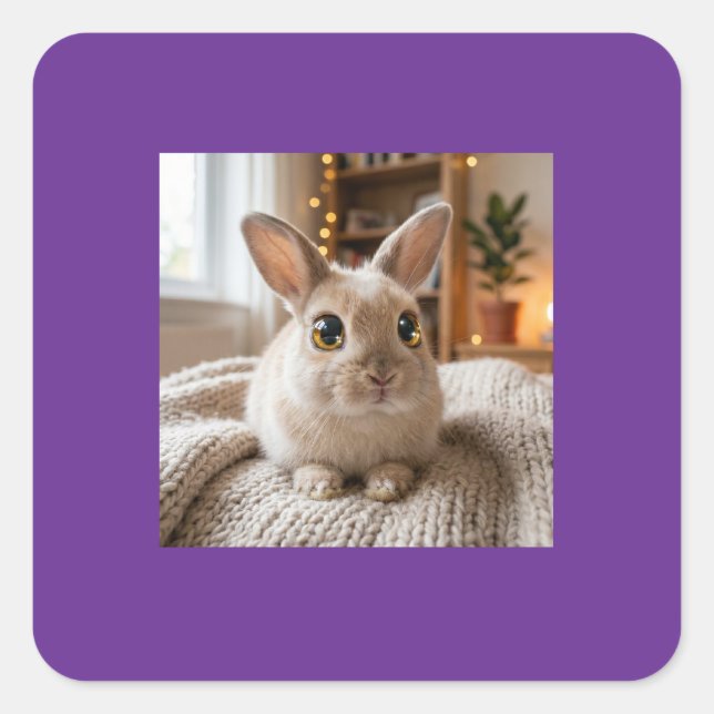 Adorable bunny card square sticker (Front)