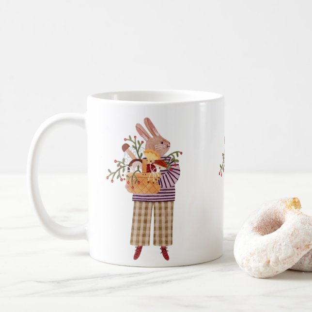 Adorable Bunny Coffee Mug Cute Animal Illustration (With Donut)