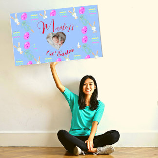 Adorable Bunny Custom Pastel 1st Easter  Poster