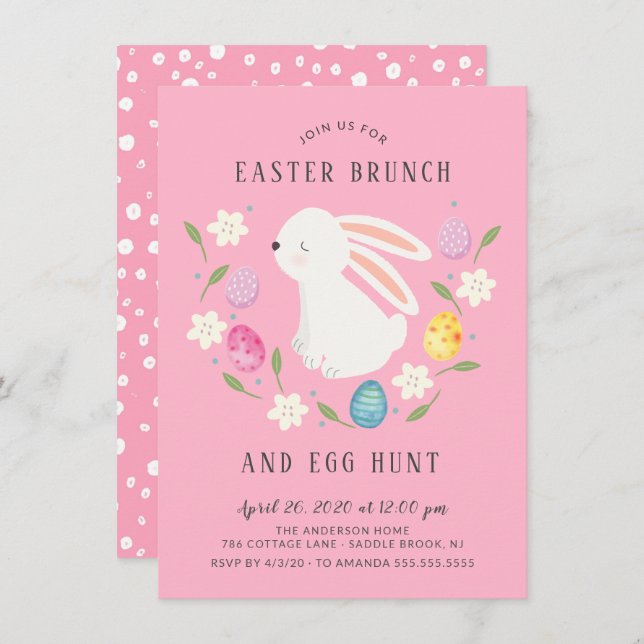 Adorable Bunny Easter Brunch & Egg Hunt Invitation (Front/Back)
