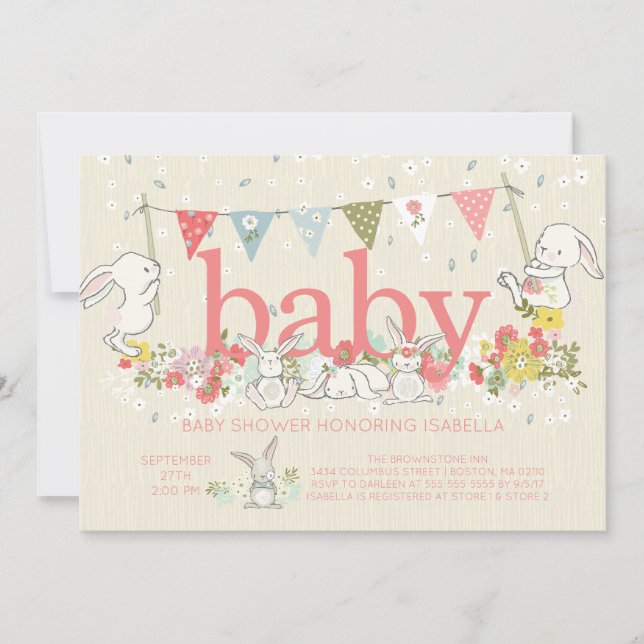Adorable Bunny Girls Baby shower Invitation (Front)