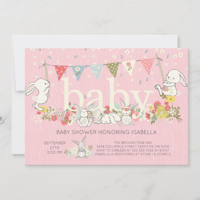 Adorable Bunny Girls Baby shower Invitation (Front)