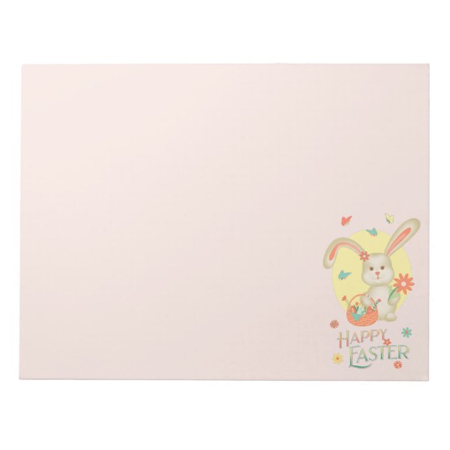 Adorable Bunny Happy Easter Blush Pink Notepad (Front)