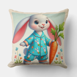 Adorable Bunny Holding a Huge Carrot Cushion