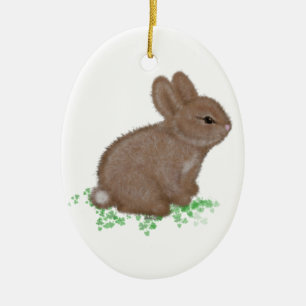 Adorable Bunny in Clover Ceramic Ornament