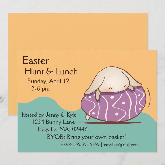 Adorable Bunny laying on a Purple Easter Egg Invitation (Front/Back)