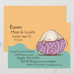 Adorable Bunny laying on a Purple Easter Egg Invitation