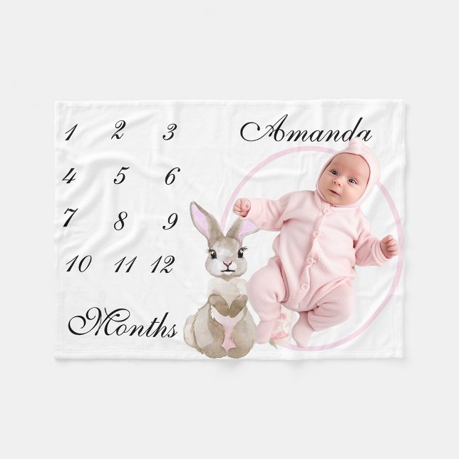 Adorable Bunny New Baby Infant Milestone Photo Fleece Blanket (Creator Uploaded)