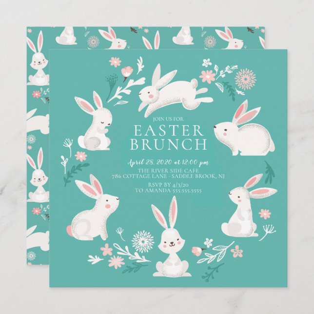 Adorable Bunny Party Easter Invitation (Front/Back)