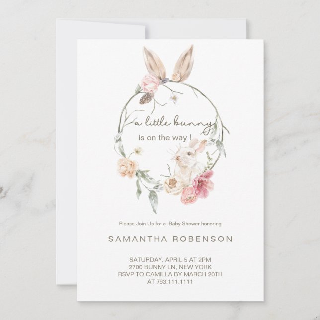 Adorable Bunny Rabbit Baby Shower Invitation (Front)