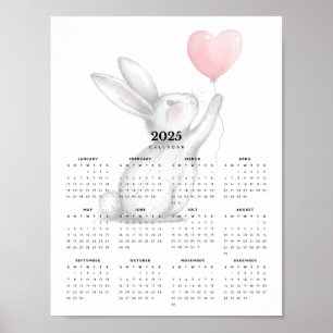 Adorable Bunny Rabbit Holding Heart-Shaped Balloon Poster