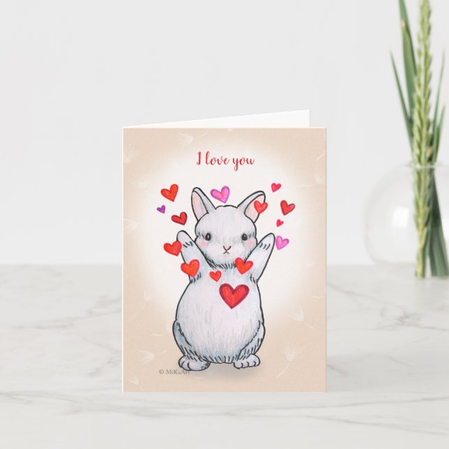 Adorable Bunny Rabbit Hug Customizable Text Love Card (Front)