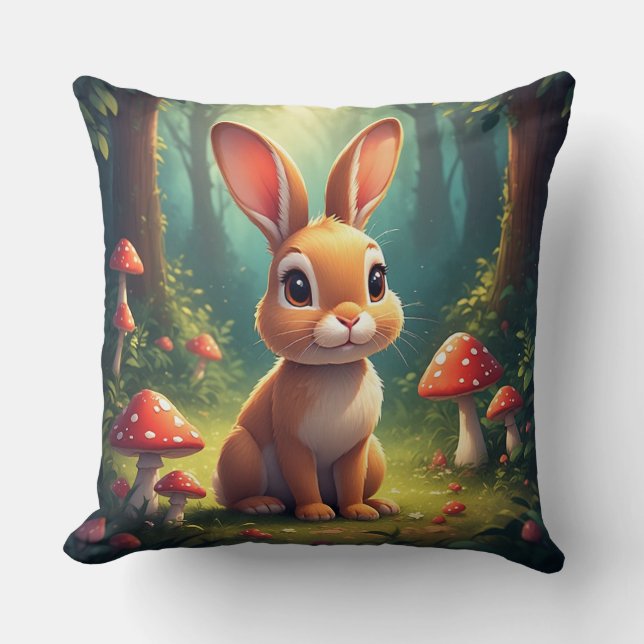 Adorable Bunny Rabbit in Enchanted Forest Cushion (Front)