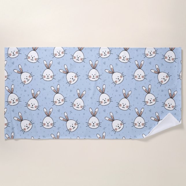 Adorable Bunny Rabbit Pattern Beach Towel (Front)
