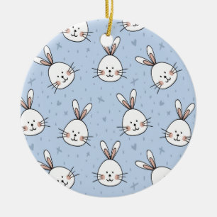 Adorable Bunny Rabbit Pattern Ceramic Ornament