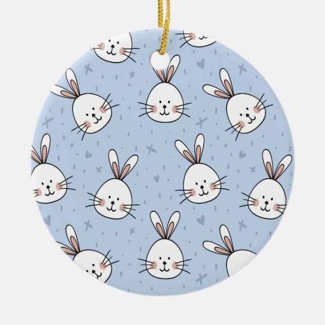 Adorable Bunny Rabbit Pattern Ceramic Ornament (Front)
