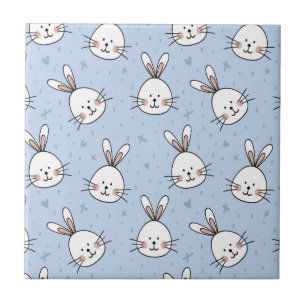 Adorable Bunny Rabbit Pattern Ceramic Tile