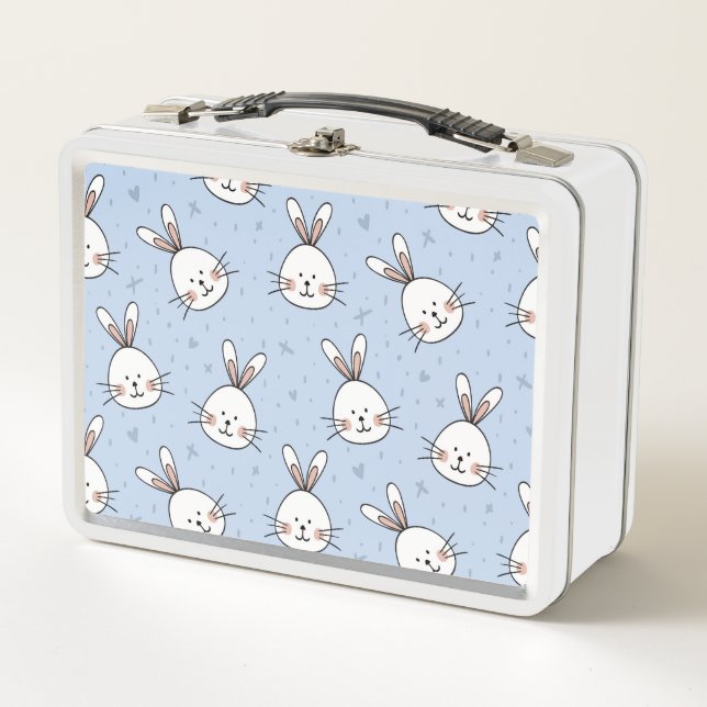 Adorable Bunny Rabbit Pattern Metal Lunch Box (Front)