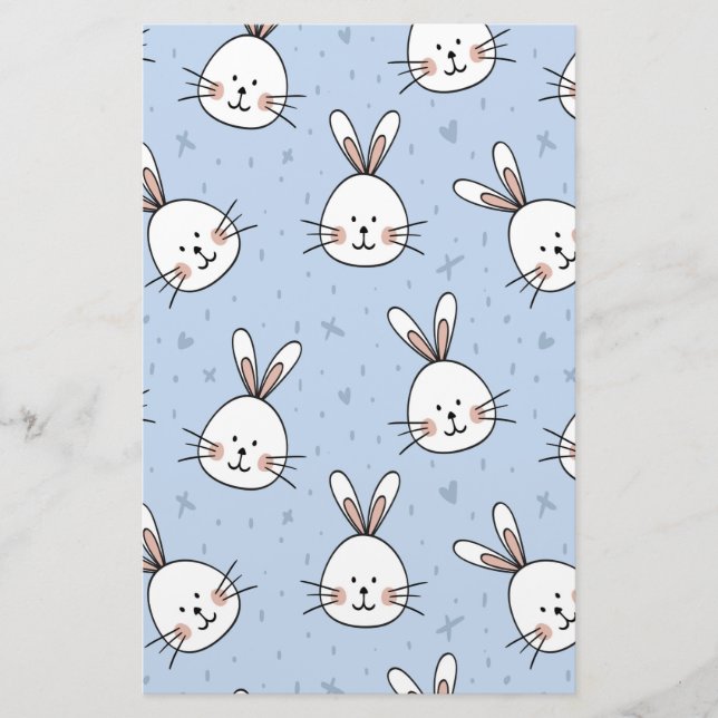 Adorable Bunny Rabbit Pattern Stationery (Front)