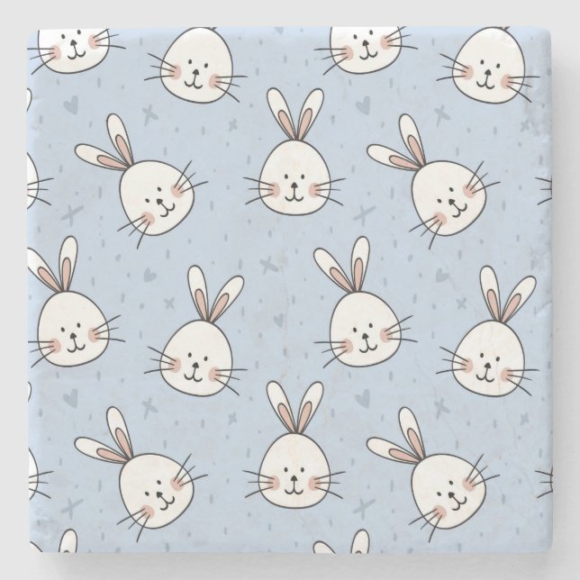 Adorable Bunny Rabbit Pattern Stone Coaster (Front)