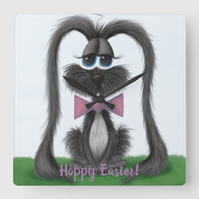 Adorable Bunny Rabbit Square Wall Clock (Front)