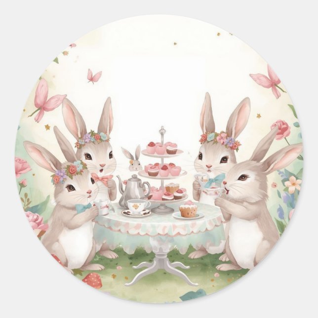 Adorable Bunny Tea Party Favour & Envelope Sticker (Front)