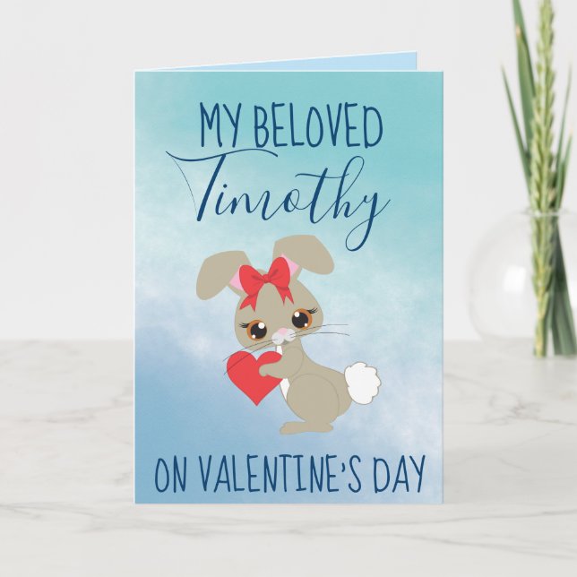 Adorable Bunny Valentine for Boyfriend Holiday Card (Front)