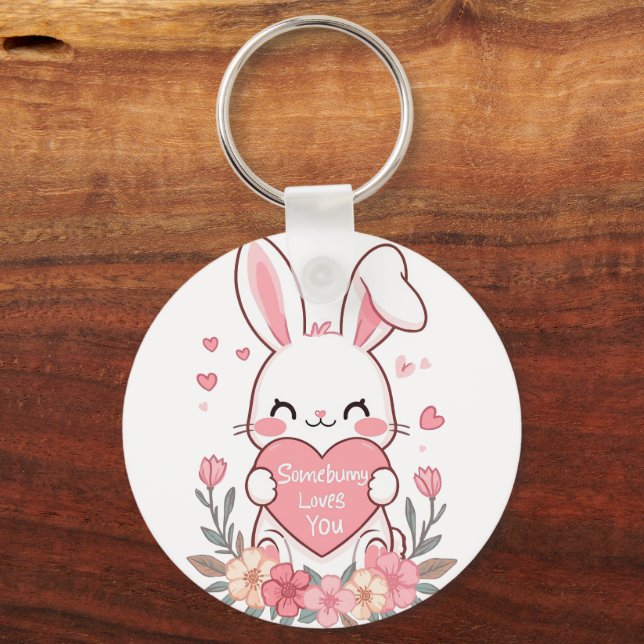 Adorable Bunny with a Love Heart Key Ring (Front)