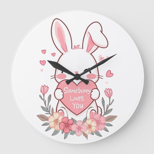 Adorable Bunny with a Love Heart Large Clock (Front)