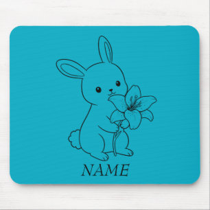 Adorable Bunny with Flower , Cute and Playful Mouse Pad