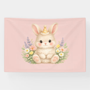 Adorable Bunny with Wildflowers for a Whimsical Banner