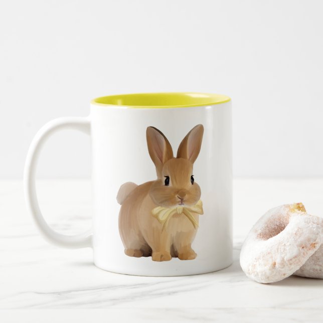 Adorable Bunny Yellow Mug  (With Donut)