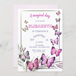 Adorable Butterflies Striped Birthday  Invitation