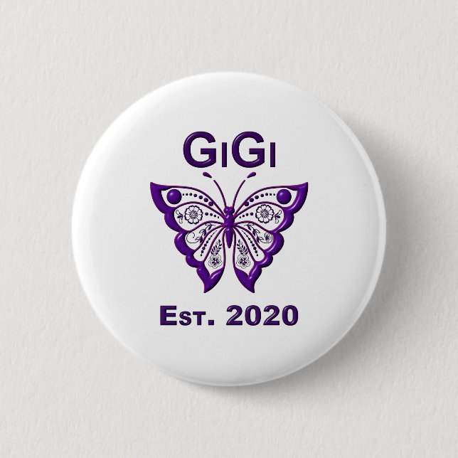 Adorable Butterfly Gigi “Est 2020” 6 Cm Round Badge (Front)
