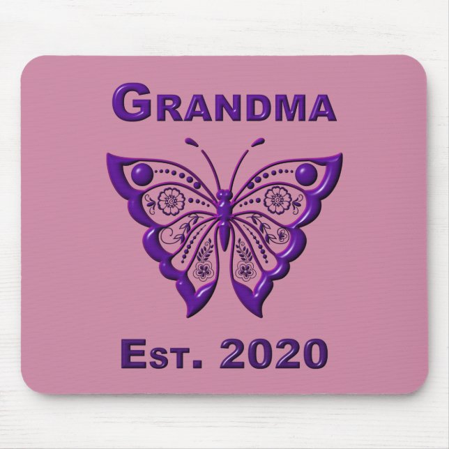 Adorable Butterfly Grandma “Est 2020” Mouse Pad (Front)