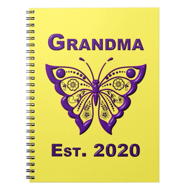 Adorable Butterfly Grandma “Est 2020” Notebook (Front)