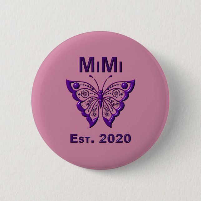 Adorable Butterfly Mimi “Est 2020” 6 Cm Round Badge (Front)