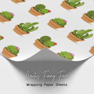 Adorable Cactus Characters Wrapping Paper