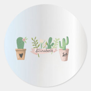 Adorable Cactus, Silver Classic Round Sticker