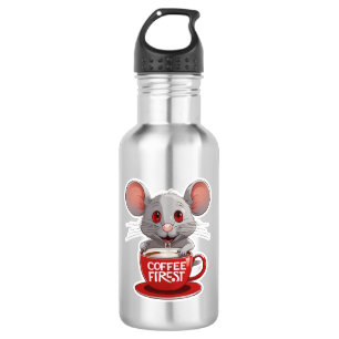 Adorable Caffeine Mouse in Red Mug 532 Ml Water Bottle