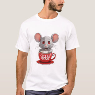 Adorable Caffeine Mouse in Red Mug T-Shirt
