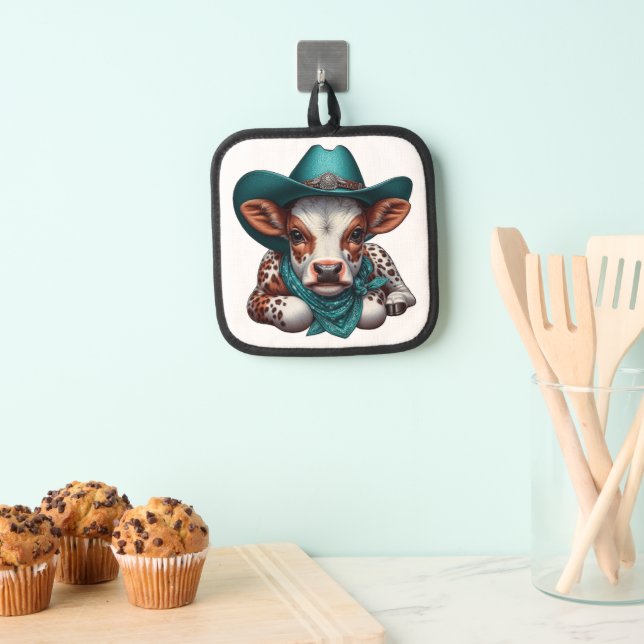 Adorable Calf in Cowboy Hat and Bandanna   Pot Holder (Insitu(Hanging))