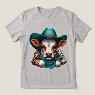 Adorable Calf in Cowboy Hat and Bandanna Tri-Blend Shirt