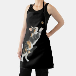 Adorable Calico Cat & Butterfly Watercolor Apron
