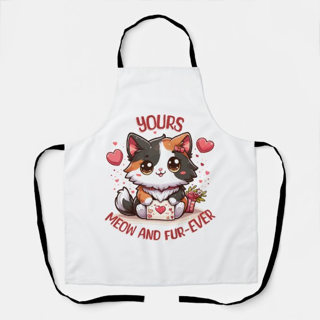Adorable Calico Cat Valentine's Day  Apron (Front)