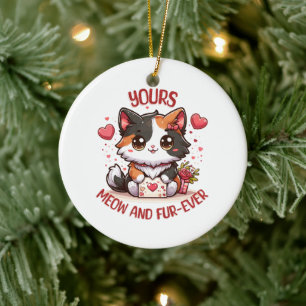 Adorable Calico Cat Valentine's Day  Ceramic Ornament