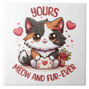 Adorable Calico Cat Valentine's Day Ceramic Tile