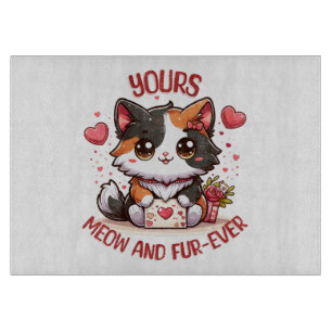 Adorable Calico Cat Valentine's Day Cutting Board