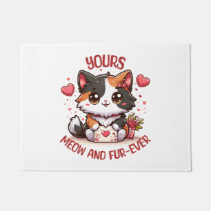 Adorable Calico Cat Valentine's Day Doormat